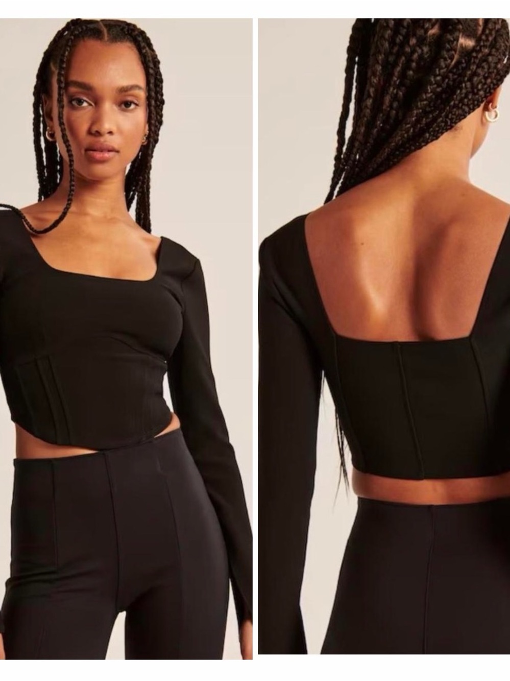Abercrombie & Fitch Long Sleeve Corset Scoopneck Top Black